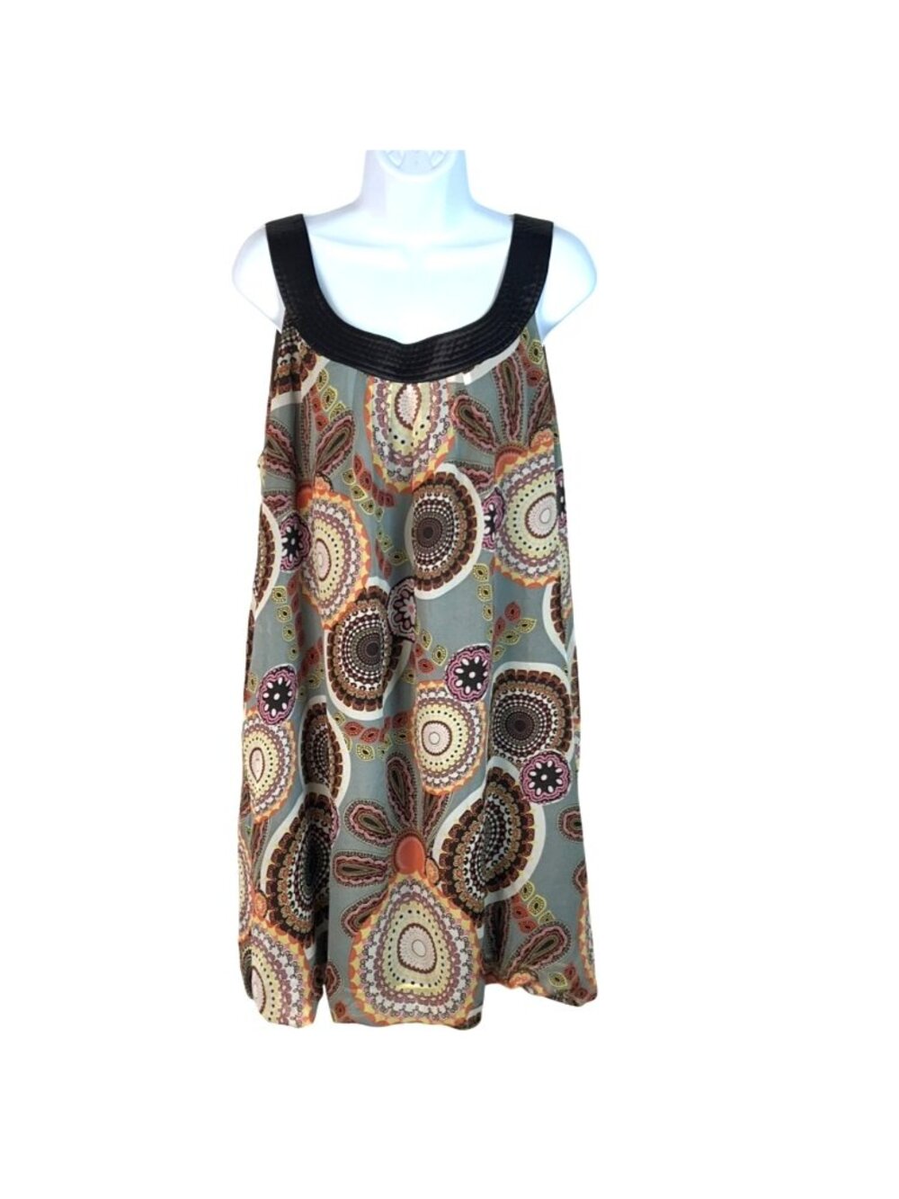 Kaelyn-Max Y2K Brown Retro Boho Medallion Paisley Print Shift Mini Dress Size XL